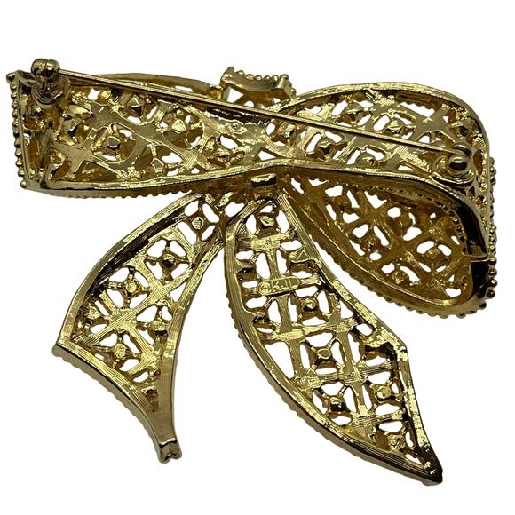 Kenneth Jay Lane Bow Brooch Pin Gold Tone Vintage KJL Rhinestone Women Retro - Picture 4 of 15